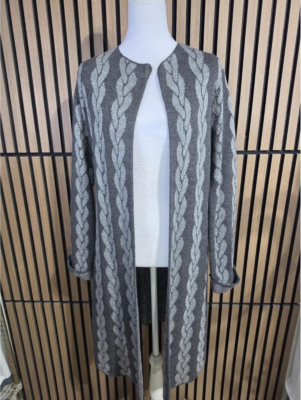 Notations Women's Cable Knit Open Front Cardigan Sweater Long Sleeve Pockets L